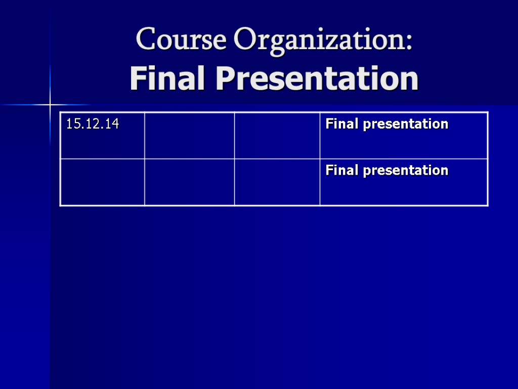 Course Organization: Final Presentation